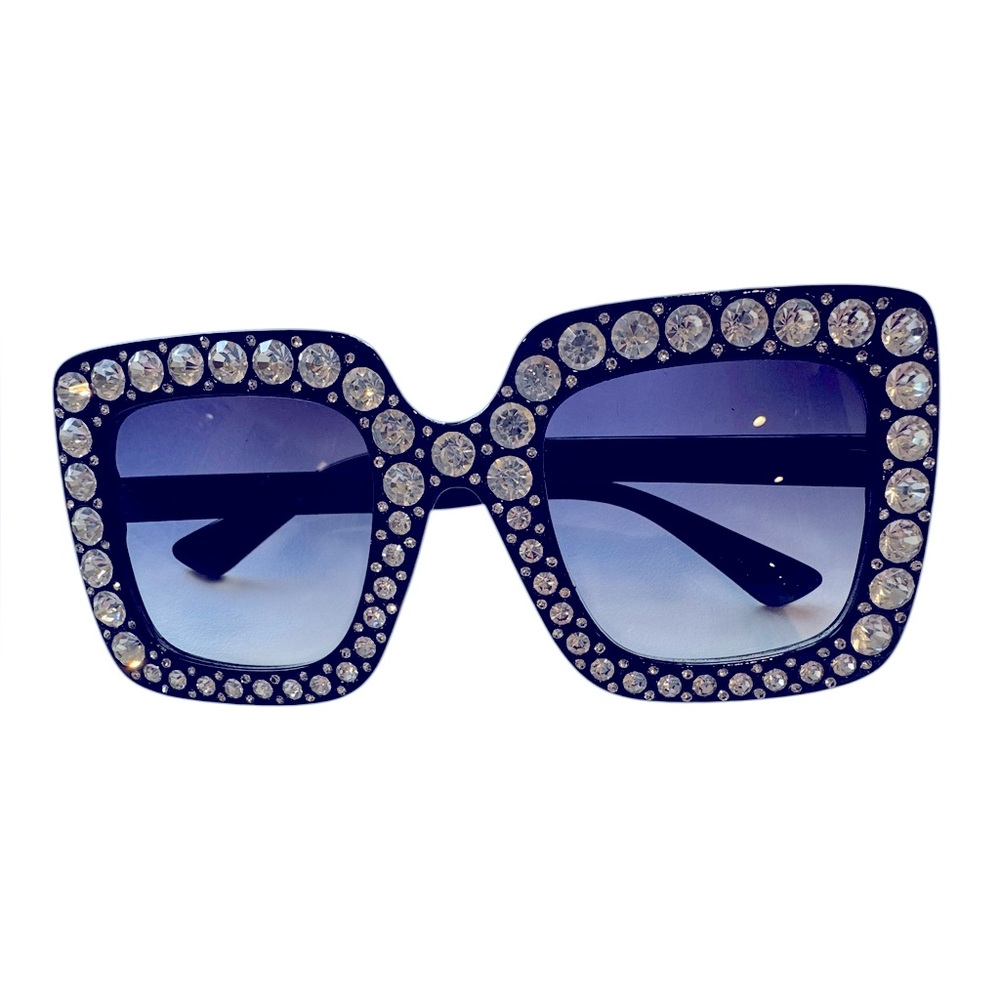 Oversized square rhinestone studded sunglasses. By Royal Girl Eyewear. EUC